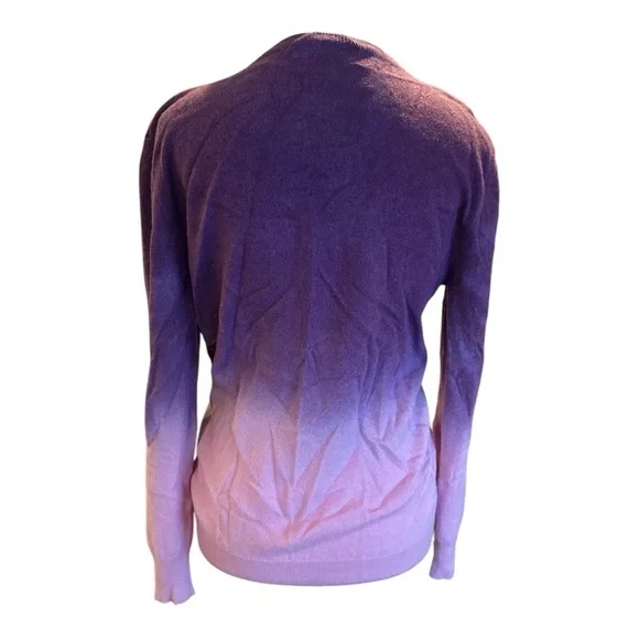 Lord & Taylor 100% Cashmere V-Neck Sweater XS Purple Pink Ombre Gradient Soft - Picture 4 of 12